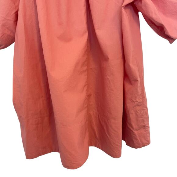 J.Crew Smocked Neck Puff Sleeve Lace Up Back Poplin Top Pink Womens Size Large - Picture 7 of 11